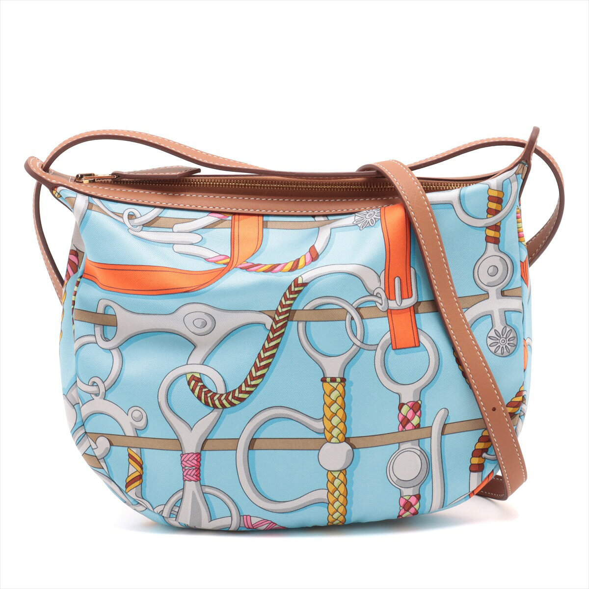 【中古】エルメス シュルソワ トゥー ゴー シルク×ヴォースイフト ブルー ゴールド金具 W:2024年