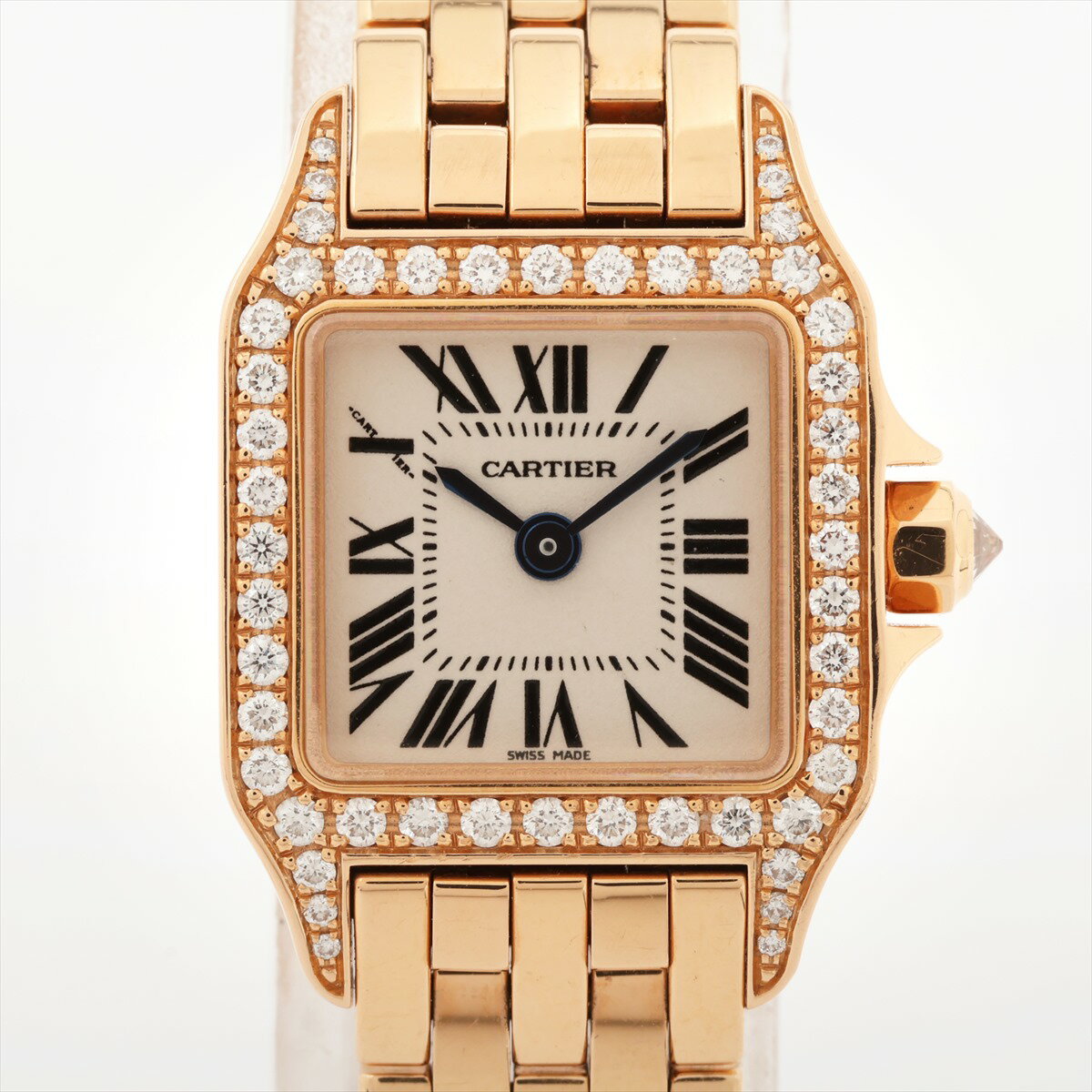 【中古】カルティエ サントスドゥモワゼル PG PG QZ アイボリー文字盤