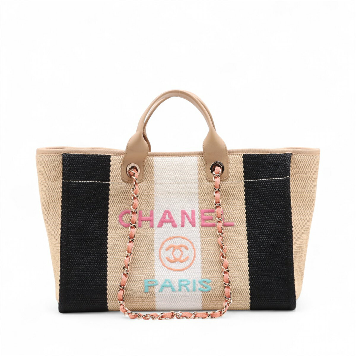 【中古】シャネル ドーヴィルGM ストローxレザー 2WAYトートバッグ ベージュ ゴールド金具 29番台のサムネイル