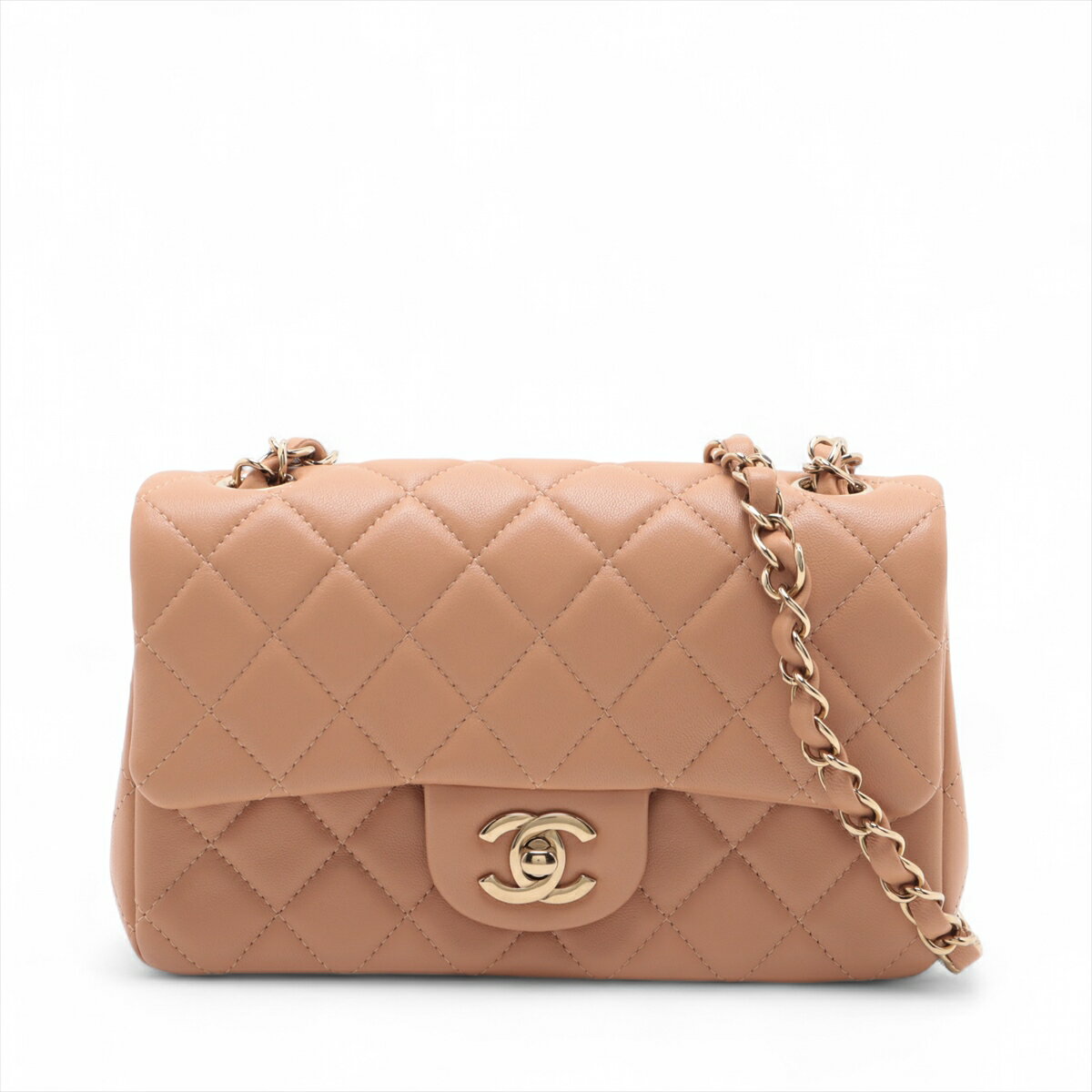 【中古】シャネル ミニマトラッセ20 ラムスキン シングルフラップ シングルチェーンバッグ ベージュ ゴールド金具 ランダムプレート A69900のサムネイル