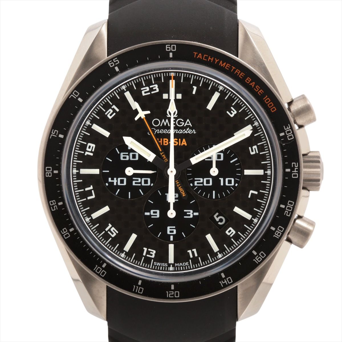 【中古】オメガ スピードマスター HB-SIA GMT コーアクシャル 321.92.44.52.01.001 TI TI×ラバー AT ブラック文字盤