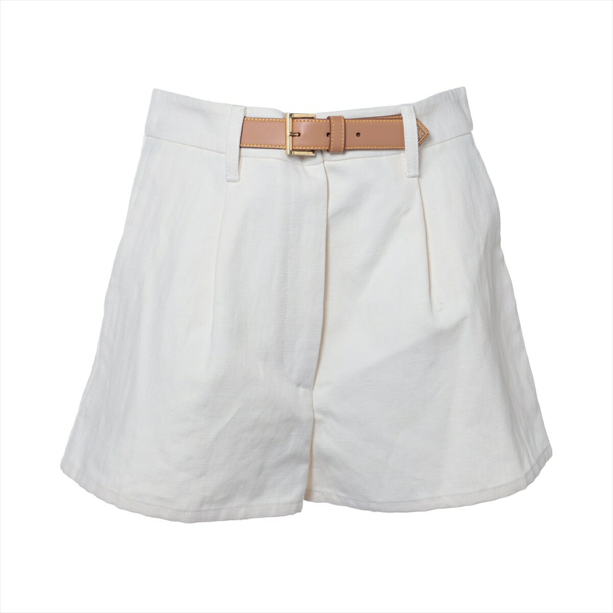 【中古】プラダ トライアングルロゴ 23年 コットン×リネン ショートパンツ 38 レディース アイボリー P276HE
