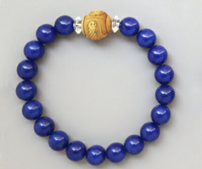 柘植彫刻「アマビエ」ラピス・ラズリ ブレスレット【送料無料】柘植材15mm玉に「アマビエ」を彫刻