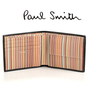 [ポールスミス]PAUL SMITH 二つ折り財布（小銭入れ付き）PS-620【ポールスミスサイフ ポールスミス折財布 ポールスミス財布 ブラック マルチストライプ レザー】[ギフト 入社 祝い 新社会人 新生活 卒業 入学 誕生日 バースデー 就活 父の日]