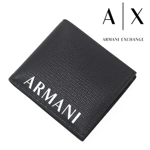 [土日祝も発送] アルマーニエクスチェンジ【12,000円→11,000円】ARMANI EXCHANGE 二つ折り財布（小銭入れ付き）ブラック AX-068[サイフ 折財布 財布 新作 新生活 お祝い 誕生日 バースデー 贈り物 ギフト 父の日 プレゼント][ラッピング無料]