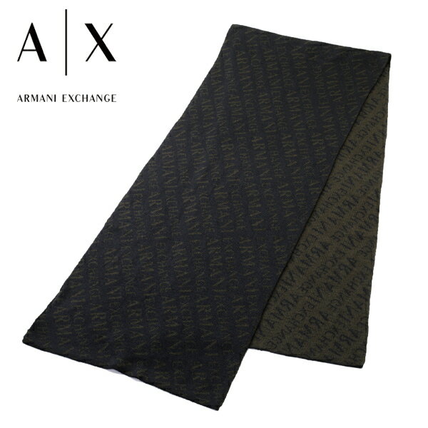 [土日祝も発送] アルマーニエクスチェンジ ARMANI EXCHANGE マフラー（ブラック×カーキ）AX-090[ロゴ メンズ プレゼント 新作 新生活 お祝い 誕生日 バースデー 贈り物 ギフト 父の日 プレゼント][ラッピング無料]