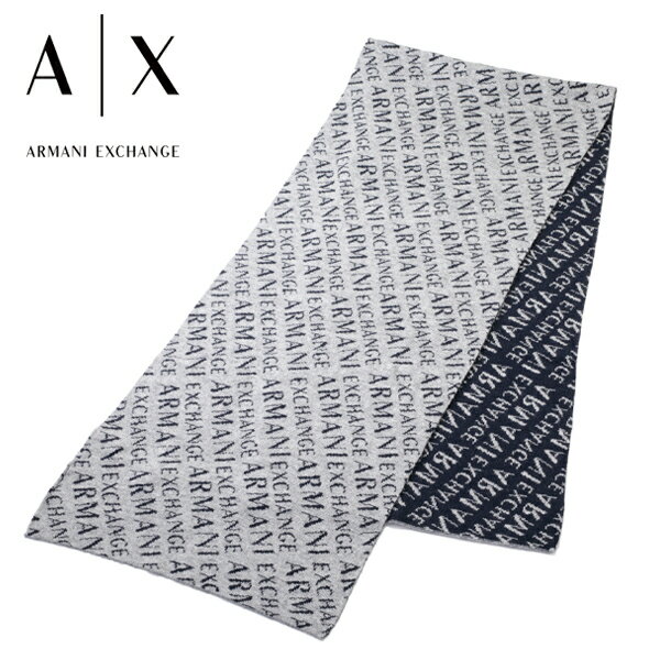 [土日祝も発送] アルマーニエクスチェンジ ARMANI EXCHANGE マフラー（グレー×ネイビー）AX-091[ロゴ メンズ プレゼント 新作 新生活 お祝い 誕生日 バースデー 贈り物 ギフト 父の日 プレゼント][ラッピング無料]