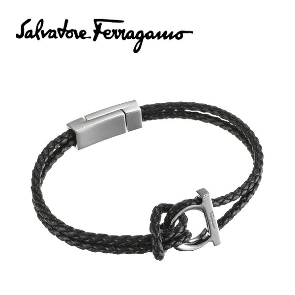 [土日祝も発送] フェラガモ【33,000円→29,800円】FERRAGAMO ブレスレット FG-253 ブラック カーフレザー[レザーブレス メンズ レディス ユニセックス 新作 新生活 お祝い 誕生日 バースデー 贈り物 ギフト 父の日 プレゼント][ラッピング無料]