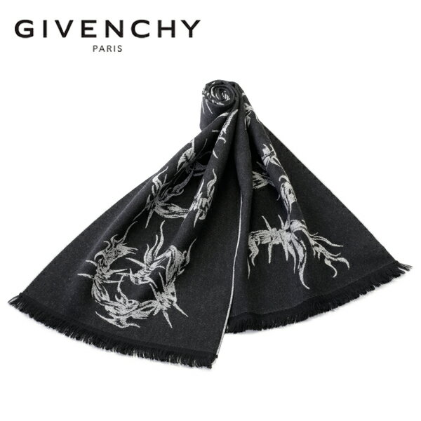 [土日祝も発送] ジバンシー GIVENCHY ウールマフラー ストール（ブラック×グレー）GV-016[ジバンシーマフラー ロゴ メンズ レディース ユニセックス 新作 新生活 お祝い 誕生日 バースデー 贈り物 ギフト 父の日 プレゼント][ラッピング無料]