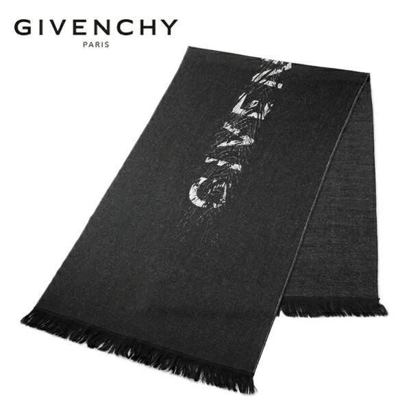 [土日祝も発送] ジバンシー GIVENCHY ウールマフラー ストール（ブラック×グレー）GV-019[ジバンシーマフラー ロゴ メンズ レディース ユニセックス 新作 新生活 お祝い 誕生日 バースデー 贈り物 ギフト 父の日 プレゼント][ラッピング無料]