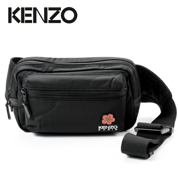 SPEC ■ブランド：KENZO（ケンゾー） ■カテゴリ：バッグ ■素材：ナイロン100％ ■カラー：BLACK（ブラック） ■サイズ（外寸）：縦 約14.5cm × 横 約23.5cm × マチ 約4.5cm ■ショルダーストラップ長さ：約36〜120cm（幅5cm） ■開閉方法：ファスナー式 ■仕様：（外側）ファスナーポケット×1 （内側）カードポケット×1・オープンポケット×1 ■付属：ケンゾー専用保存布袋 ■メーカー品番：FD55SA467F26 人気ブランド「KENZO」からデザイン、収納力、機能性抜群の ベルトバッグです。 ブラックボディに、「BOKE FLOWER」のクレストをあしらい存在感が魅力です。 財布やスマートフォン等がちょうど収まる普段使いにピッタリなサイズ感。 調整可能なストラップやファスナー付きポケットを完備し小物の仕分けにも便利です。 メンズ・レディース問わず、ユニセックスでお使い頂けます。 ※寸法はスタッフの手作業による採寸(実寸)ですので、実際の商品と多少の差異がございます。予めご了承下さい。 ※こちらの商品はブランド専用ケースが付属しておりません。 ラッピングはお受け出来ませんのでご了承下さいませ。