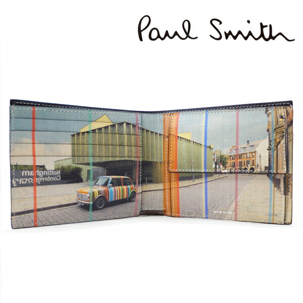 [土日祝も発送] ポールスミス PAUL SMITH 二つ折り財布 ミニクーパー柄（小銭入れ付き）PS-795[ポールスミスサイフ ポールスミス折財布 レザー 本革 新作 新生活 お祝い 誕生日 バースデー 贈り物 ギフト 父の日 プレゼント][ラッピング無料]