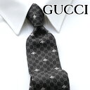 グッチ ネクタイ [レビュー特典][土日祝も発送] グッチ GUCCI ネクタイ GUJ-866（ブラック 黒 グレー）蜂 GG柄[ブランドネクタイ メンズ おしゃれ 新作 結婚式 新社会人 新生活 卒業 入社 昇進 お祝い バースデー 贈り物 ギフト 父の日 プレゼント][ラッピング無料]