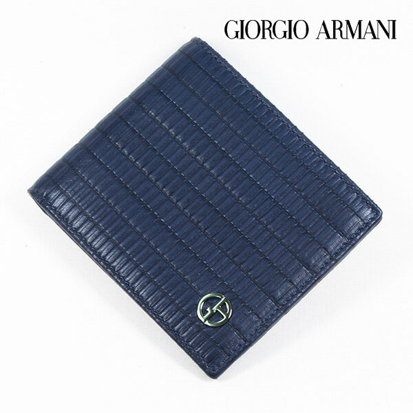 2021春夏モデル[ジョルジオ・アルマーニ]GIORGIO ARMANI 二つ折り財布（小銭入れなし）ネイビー GA-073 【アルマーニサイフ アルマーニ折財布 アルマーニ財布 型押し ラムレザー クリスマス バレンタイン 父の日 プレゼント】【あす楽対応】