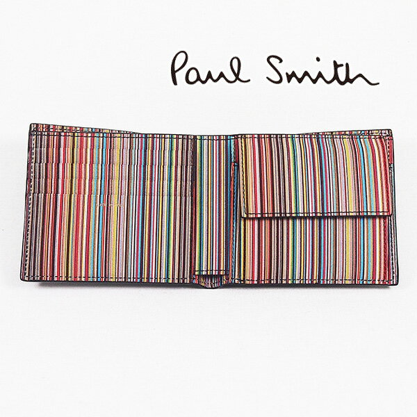 ポール・スミス 革財布 メンズ [レビュー特典][土日祝も発送] ポールスミス【25,000円→19,800円】PAUL SMITH 二つ折り財布（小銭入れ付き）PS-702[ポールスミスサイフ 財布 マルチストライプ 本革 新作 新生活 お祝い 誕生日 バースデー 贈り物 ギフト 父の日 プレゼント][ラッピング無料]