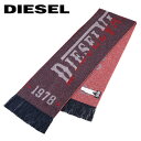 SPEC ■ブランド：DIESEL（ディーゼル） ■カテゴリ：マフラー・ストール ■素材：ウール 80％・ナイロン 20％ ■サイズ：幅 約26.5cm×長さ 約180cm(フリンジ含む)※フリンジ10cm ■カラー：レッド ■メーカー品番：A03348 0GCAZ 86V DIESELを代表するブランドロゴが印象的なウール混マフラーです。 優しい肌触りで、とても暖かいマフラーです。 ※寸法はスタッフの手作業による採寸(実寸)ですので、裁断の具合により実際の商品と多少の差異がございます。 またサンプルとして1サイズ1点で採寸しておりますので同じサイズでも若干ばらつきがある場合があります。予めご了承下さい。 ※こちらの商品はブランド専用ケースが付属しておりません。 ※ラッピングをご注文の場合は黒無地ケースにお入れして、その上からラッピングさせていただきます。（ラッピングをご注文いただいていない場合はケースは付属しませんのでご注意ください。）