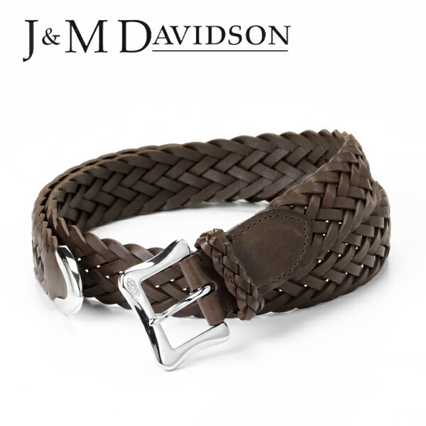 [レビュー特典][土日祝も発送] ジェイアンドエムデヴィッドソン【28,000円→19500円】J&M DAVIDSON ベルト メンズ（ピンタイプ）ブラウン JM-003[メッシュ 編み込み 新作 新生活 お祝い 誕生日 バースデー 贈り物 ギフト 父の日 プレゼント][ラッピング無料]