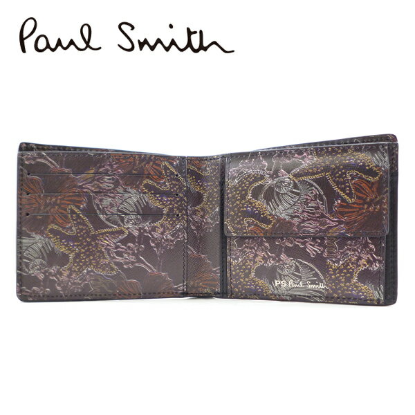 ポール・スミス 革二つ折り財布 メンズ [レビュー特典][土日祝も発送] ポールスミス PAUL SMITH PSライン 二つ折り財布 深海柄（小銭入れ付き）PS-800[ポールスミスサイフ ポールスミス折財布 レザー 本革 新作 新生活 お祝い 誕生日 バースデー 贈り物 ギフト 父の日 プレゼント][ラッピング無料]