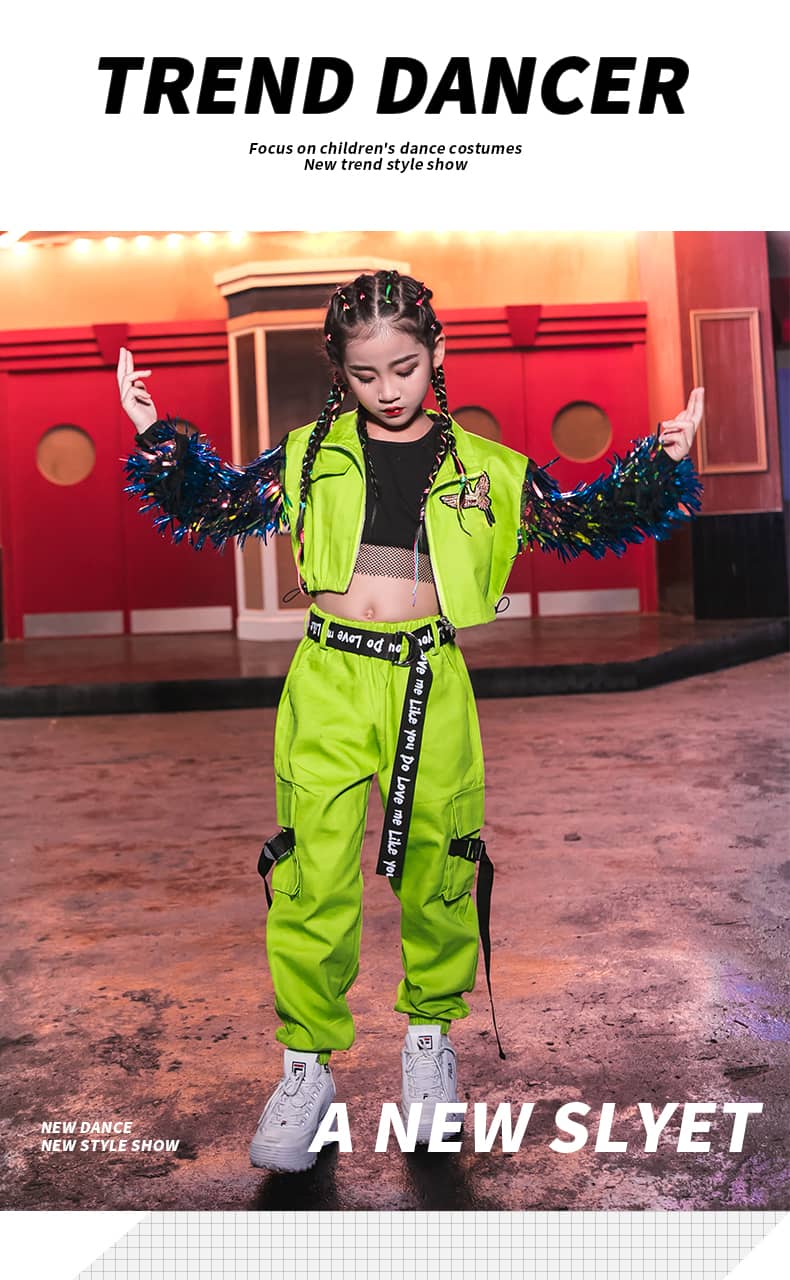 蛍光色 ダンス衣装 子供 女の子 キッズ JAZZ 3点セット 韓国 ファッション キッズ...