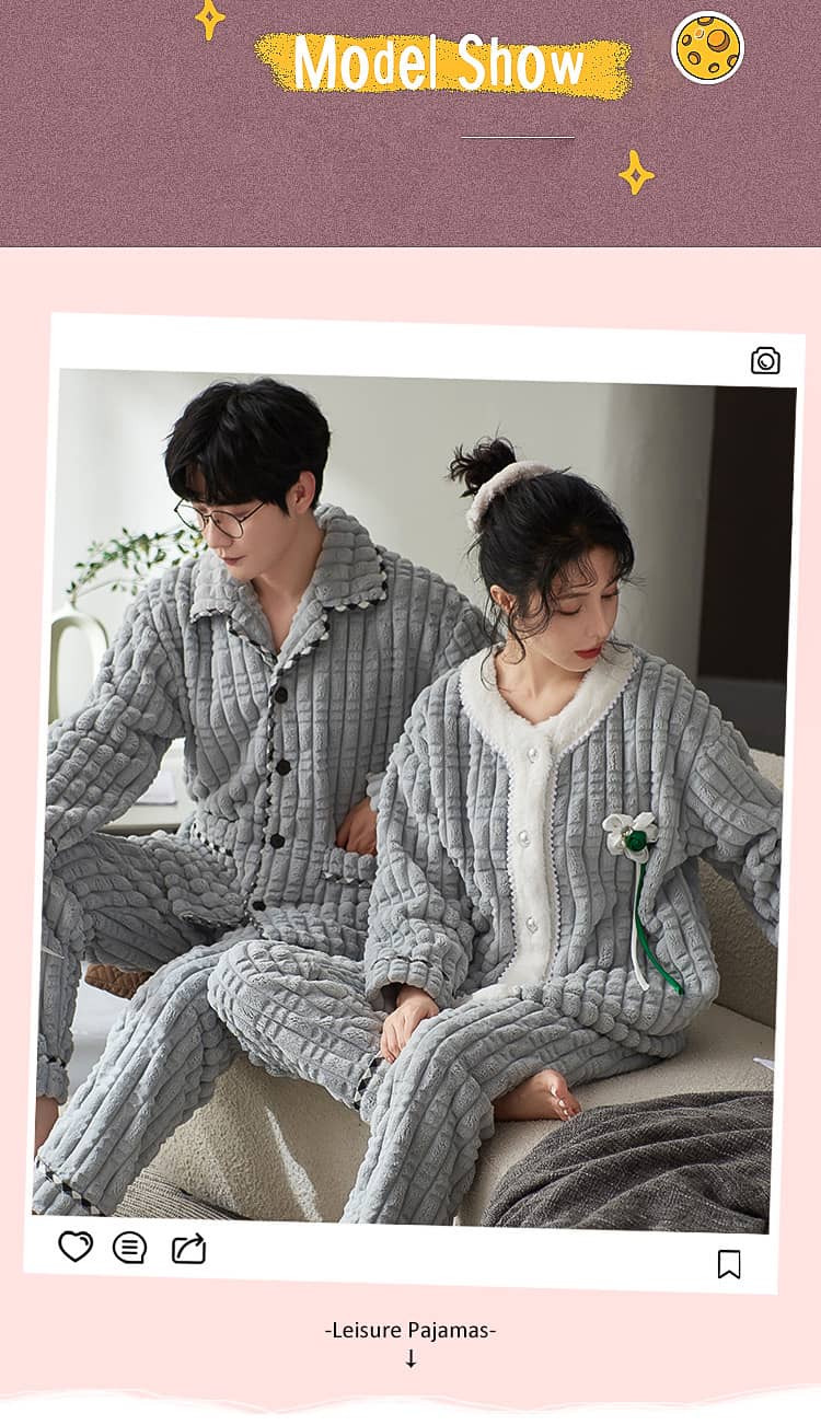 alma-harmony21のペアルック カップル ペア ルームウェア セット ペアパジャマ 冬 もこもこ 長袖 夫婦 結婚お祝い プレゼント ペア パジャマ 長袖 前開き 部屋着 メンズ レディース 可愛い ふわふわ ボア フリース 冬 暖かい 裏起毛｜アングル3