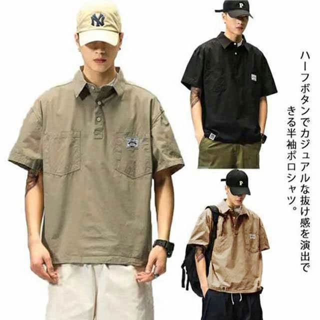 ポロシャツ ビッグシルエット オーバーサイズ ゆったり プルオーバー 通学 カジュアル メンズ リラック..
