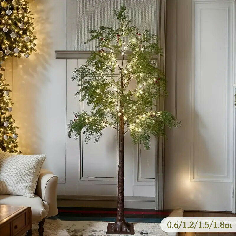 LED ツリーライト 松の木 クリスマスライト USB式 赤いベリー付き クリスマスツリー 松葉 まつば 卓上..