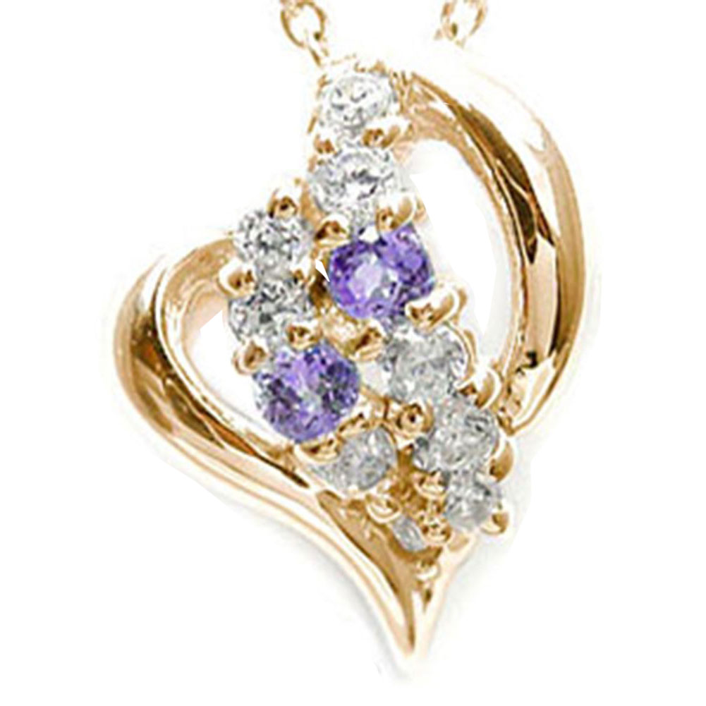 【20%OFFクーポン】ネックレス アメジスト k10ピンクゴールド ハート ペンダントトップ シルバーチェーン鎖 ダイヤモンド 星 スター チャーム クリスマ...