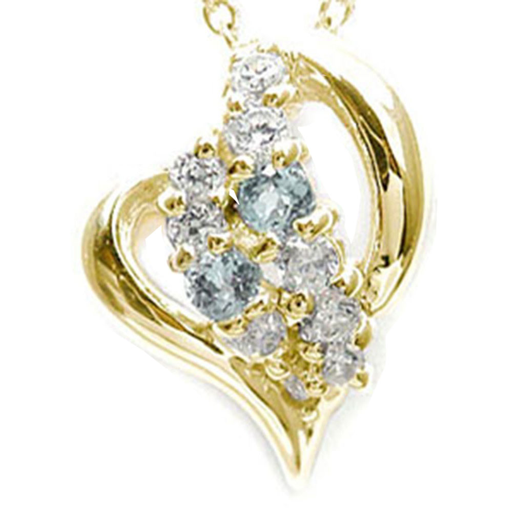 【20%OFFクーポン】ネックレス 天の川 流れ星 アクアマリン 10金 イエロー k10YG ペンダントトップ シルバーチェーン鎖 オープンハート チャーム ...