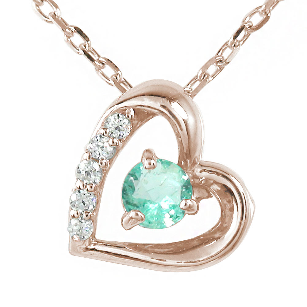 【20%OFFクーポン】ネックレス エメラルド 18金ダイヤモンド カラーストーン ハート 5月 誕生石 微笑み 笑顔 プチペンダントトップ シルバーチェーン鎖...