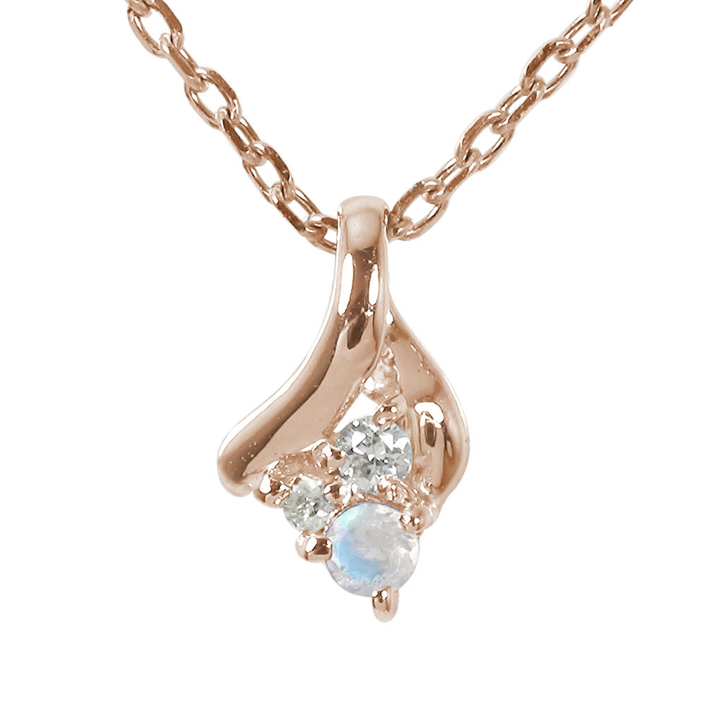 ネックレス ブルームーンストーン ダイヤモンド ネックレス ペンダントトップ シルバーチェーン鎖 トリロジー スリーストーン k18ホワイトゴールド チャーム ...