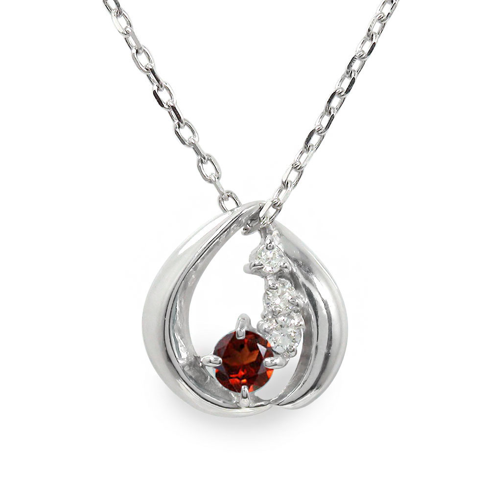 【20%OFFクーポン】ネックレス ガーネット プラチナ 1月 誕生石 ダイヤモンド カラーストーン ペンダントトップ シルバーチェーン鎖 チャーム送料無料 ク...