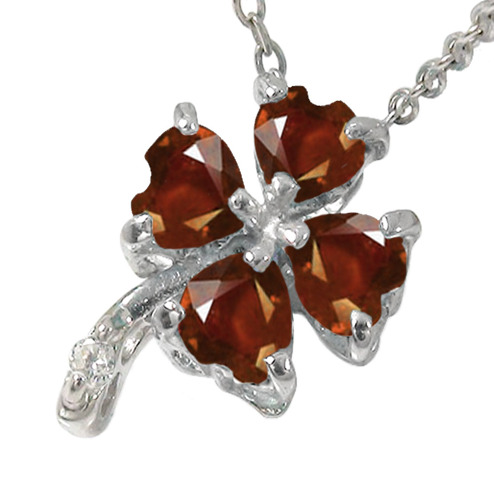 【10%OFFクーポン】ネックレス プラチナ ガーネット 四つ葉 クローバー 希望・幸福・愛情・健康 カラーストーン ペンダントトップ シルバーチェーン鎖 ジュ...