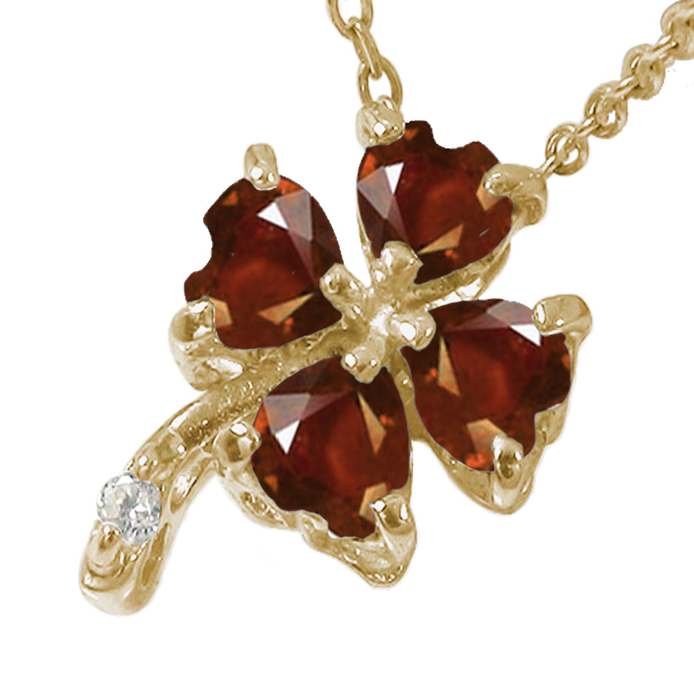 【10%OFFクーポン】ネックレス クローバー 希望・幸福・愛情・健康 四つ葉 ガーネット 10金 k10 10k カラーストーン ペンダントトップ シルバーチ...