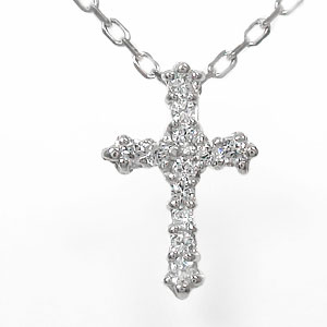 ネックレス プラチナ クロス ダイヤモンド 0.10ct アンティークペンダントトップ シルバーチェーン鎖 チャーム 誕生日 記念日 贈り物 クリスマス プレゼ...