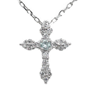 ネックレス アクアマリン クロスネックレス 18金 アンティーク ペンダントトップ シルバーチェーン鎖 3月 誕生石 チャーム レディース 記念日 贈り物 クリ...