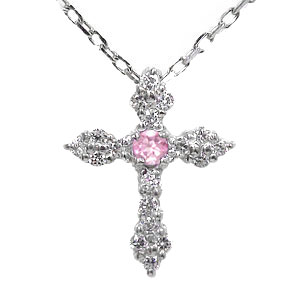 ネックレス ピンクトルマリン クロスネックレス 18金 アンティーク ペンダントトップ シルバーチェーン鎖 10月 誕生石 チャーム レディース 記念日 贈り物...