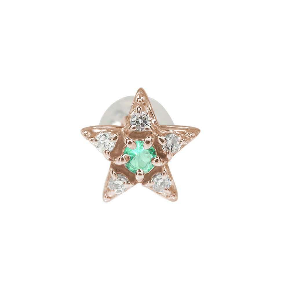 【20%OFFクーポン】ピアス 片耳 スター 星 片耳ピアス 18金 エメラルド 5月 誕生石 クリスマス プレゼント Xmas 花以外 彼女 妻 贈り物 20...