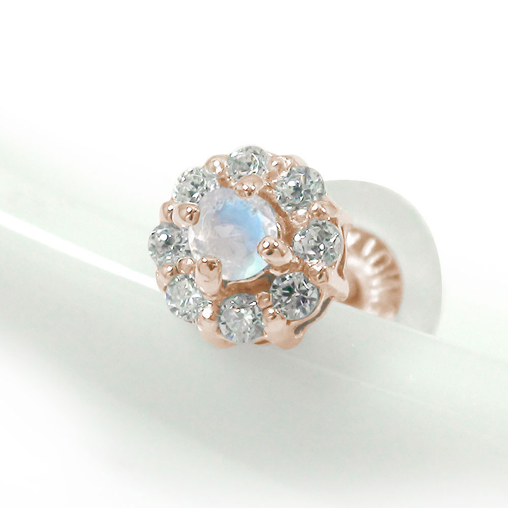 【10%OFFクーポン】ピアス 片耳 取り巻き フラワーモチーフ 片耳ピアス 花 18金 ブルームーンストーン ダイヤモンド 6月 誕生石 クリスマス プレゼント Xmas 花以外 彼女 妻 贈り物 2025