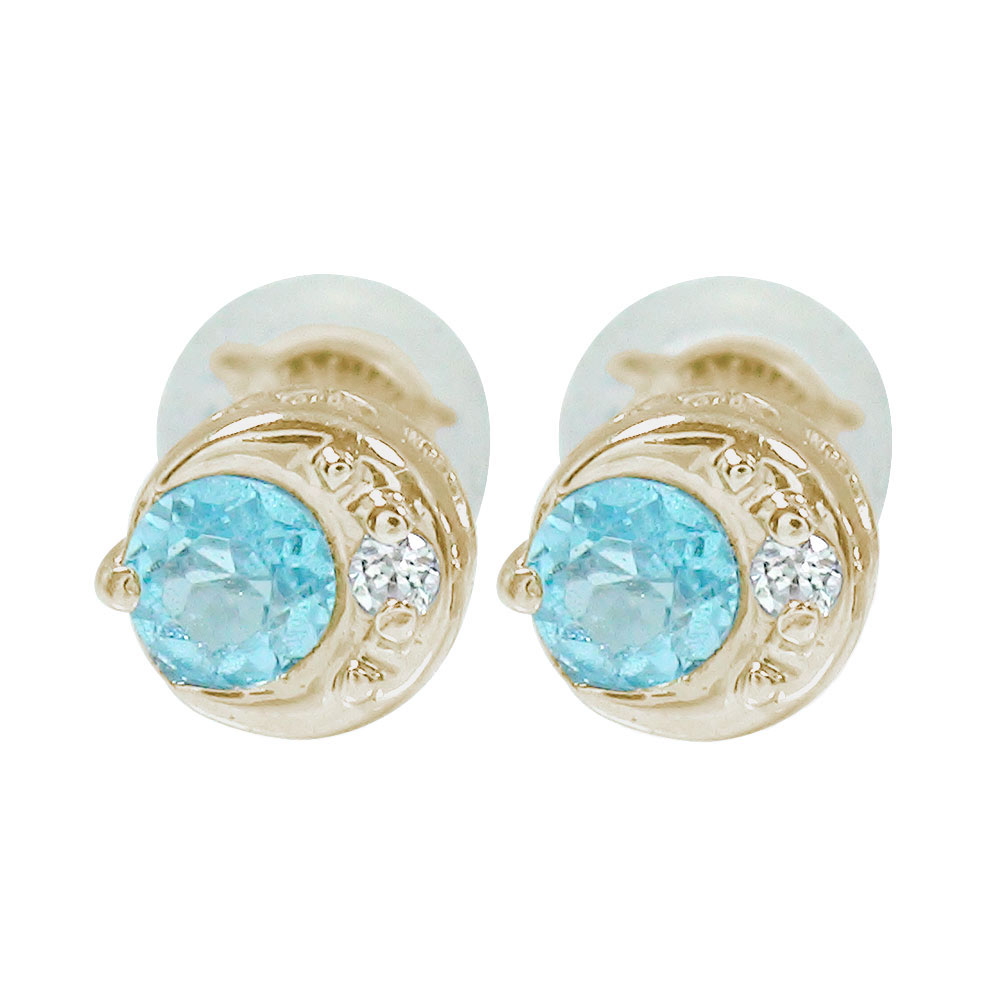 【10%OFFクーポン】K10 ピアス レディース ブルートパーズ ダイヤモンド 月 太陽 地球 10金 WG YG PG 10k 11月 誕生石 クリスマス ...