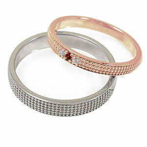 リング 18金 ガーネット 1月 誕生石 マリッジリング ミルグレイン 2本セット 結婚指輪 ペア 指輪 レディース メンズ セット価格 父の日 プレゼント 送料無料 2025