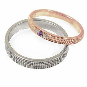 リング 18金 アメジスト ミルグレイン 2本セット 結婚指輪 ペア 指輪 2月 誕生石 ...