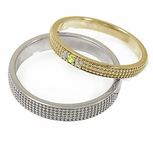 リング マリッジリング 10金 ペリドット ミルグレイン 2本セット 結婚指輪 ペア 指輪 8月 誕生石 ピンキーリング レディース メンズ セット価格 送料無料 父の日 2024