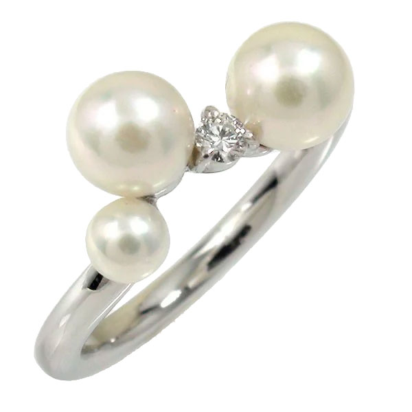 パール 真珠 ダイヤモンド あこや貝 アコヤ 流れ星 リング プラチナ ピンキー 指輪 ルメー...