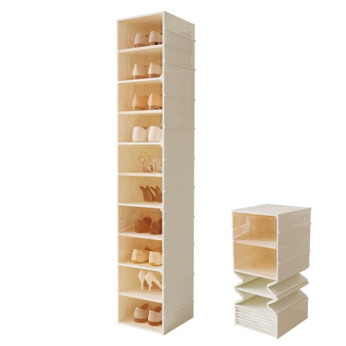 シューズボックス 1列10段 靴箱 靴収納 折り畳み 収納ボックス ラック 下駄箱 スリム スニーカーボック..