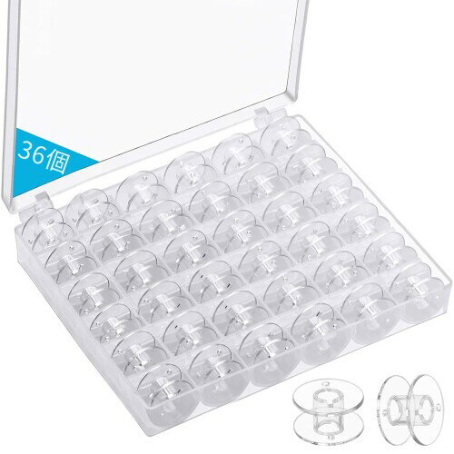 ボビンケース ミシン糸 収納 36個セット ボビン ミシン ボビン 透明ボビン プラスチックボビン 収納箱付き 裁縫道具 耐久性 携帯性 (36個)