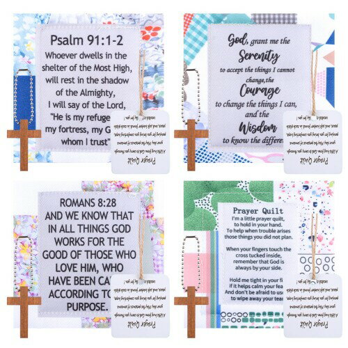 URROMA4枚祈りのキルト内側に十字架付きミニヴィンテージ聖書の祈りのキルトポケットクロスキルト手作..