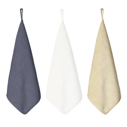 (HOOMCOOM) キッチンタオル キッチンクロス 手拭きタオル ループ付き マイクロファイバー 厚手生地 吸水 速乾 30x30cm 防臭 衛生 抗菌 3枚セット