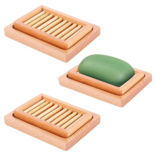 OMIQIY 3個セット 石鹸置き 木製 石鹸入れ 石鹸ケース 耐水 丈夫 石鹸箱 おしゃれ シンプル バスルーム 温泉 半身浴 雑貨 小物