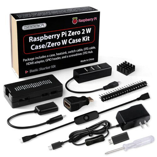 GeeekPi Raspberry Pi Zero 2 Wケースキット（Raspberry Pi Zero 2 Wケース 電源 ヒートシンク 20Pin GPIOヘッダー 4ポートUSBハブ ON/OFFスイッチケーブル付き Pi Zero 2 W/Pi Zero用