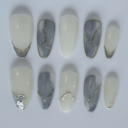 Other - FTmoonie ネイルチップ ネイルシール 付け爪 貼るだけネイル プレスオンネイル press on nail 10枚入りセット 手作りネイルシール ロング グレー 誕生日プレゼント 日常用 出勤